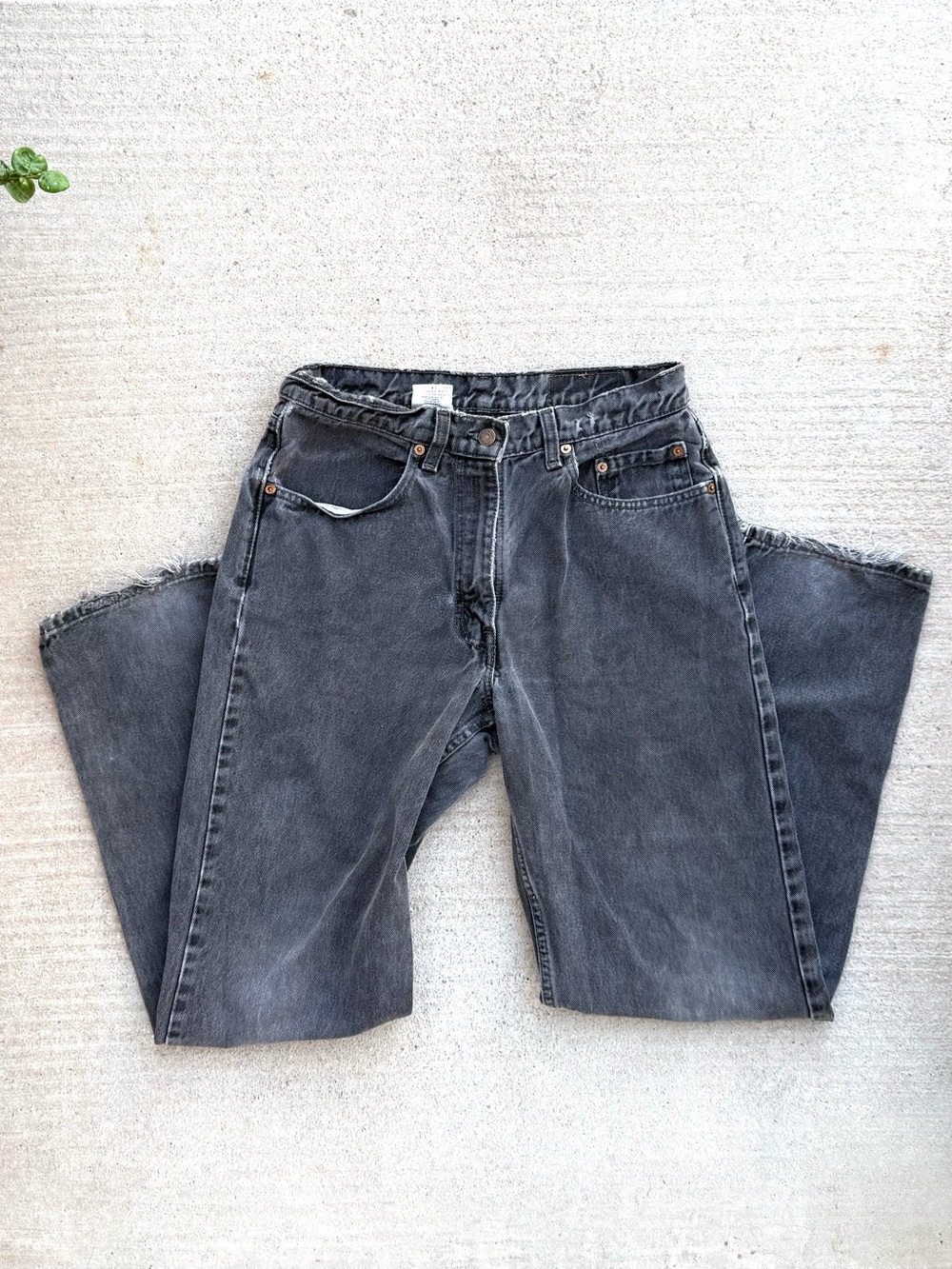 Washed Black Wide-Leg Flare Jeans with Frayed Hem